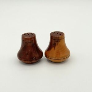 Vintage Turned Wood Salt Pepper‎ Shakers Mini Wooden Spice Set Rustic Decor